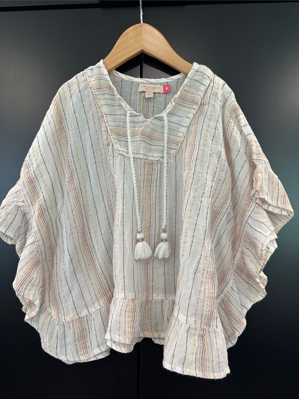 Pink Chicken Metallic Striped Cotton Gauze Swim Cover Up